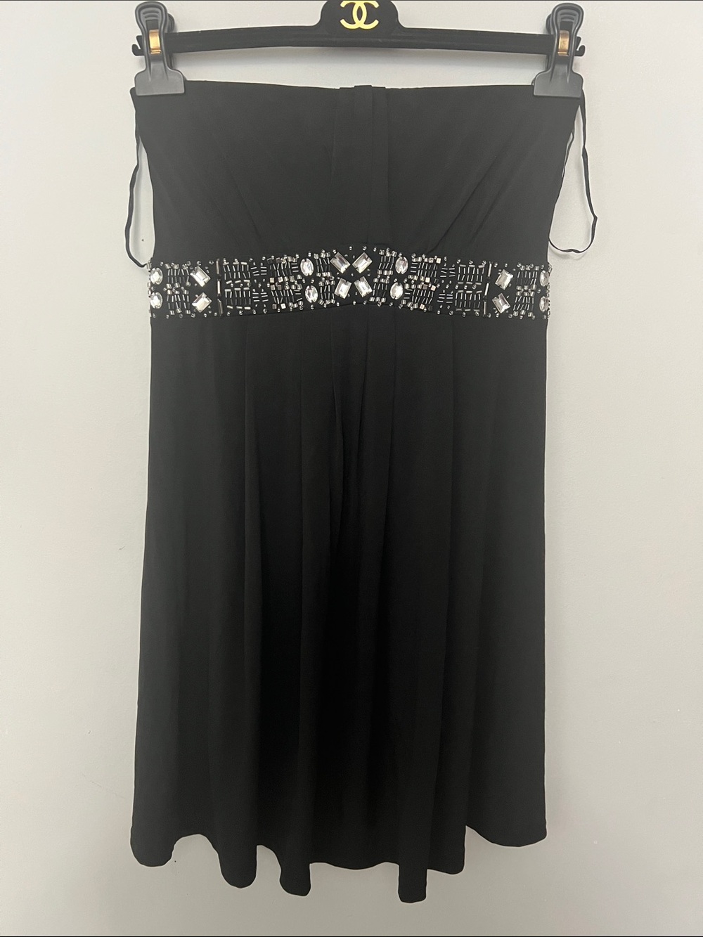 White House Black Market Black Strapless Dress with Jeweled Waistband